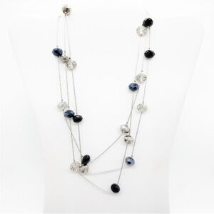Ali Khan New York Necklace Long Faceted Crystal Bead Black Silver